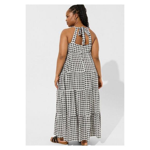 Torrid Black Gingham Gauze Halter Tiered Maxi Dress Sz.3 NWT - Picture 3 of 16